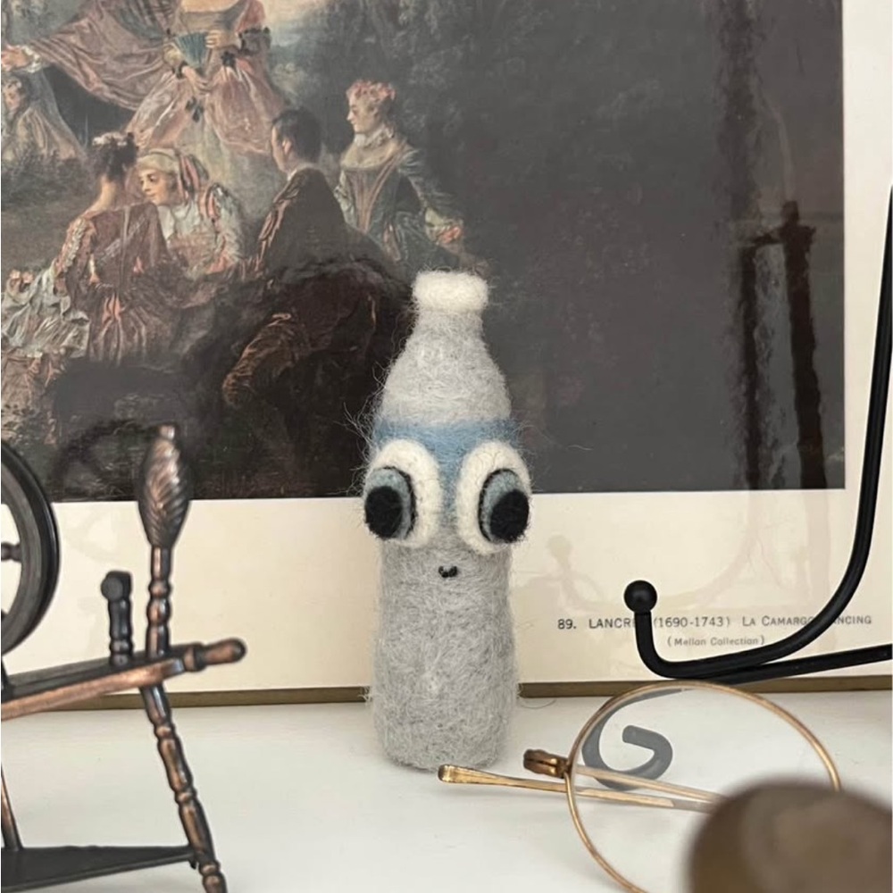 Handcrafted Gray and White Felt Figurine